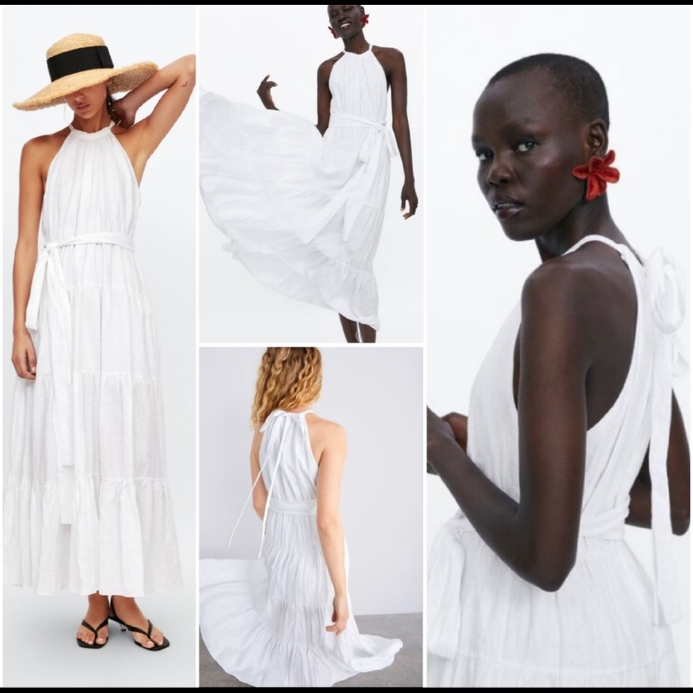 Zara long halter linen dress, bloggers fave ruffle